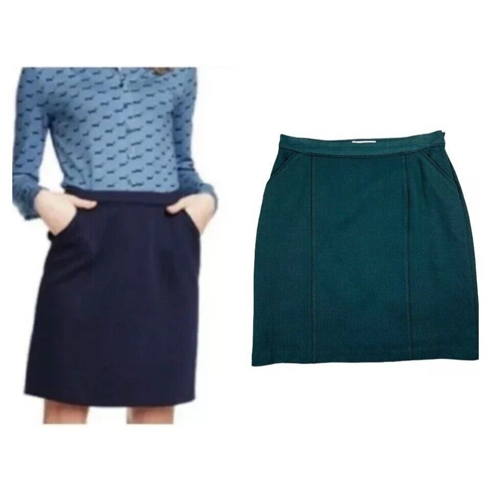 Boden Straight Skirt w Pockets  Women's Size 10 Long  Green Twill 60's Style
